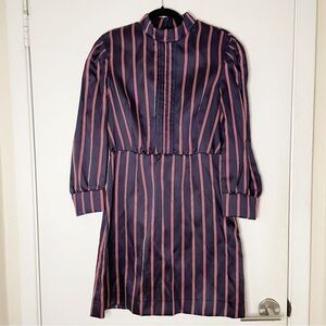 Sandro Respect Striped Navy Red White Pleated mini Dress FR38/US 6 long sleeve